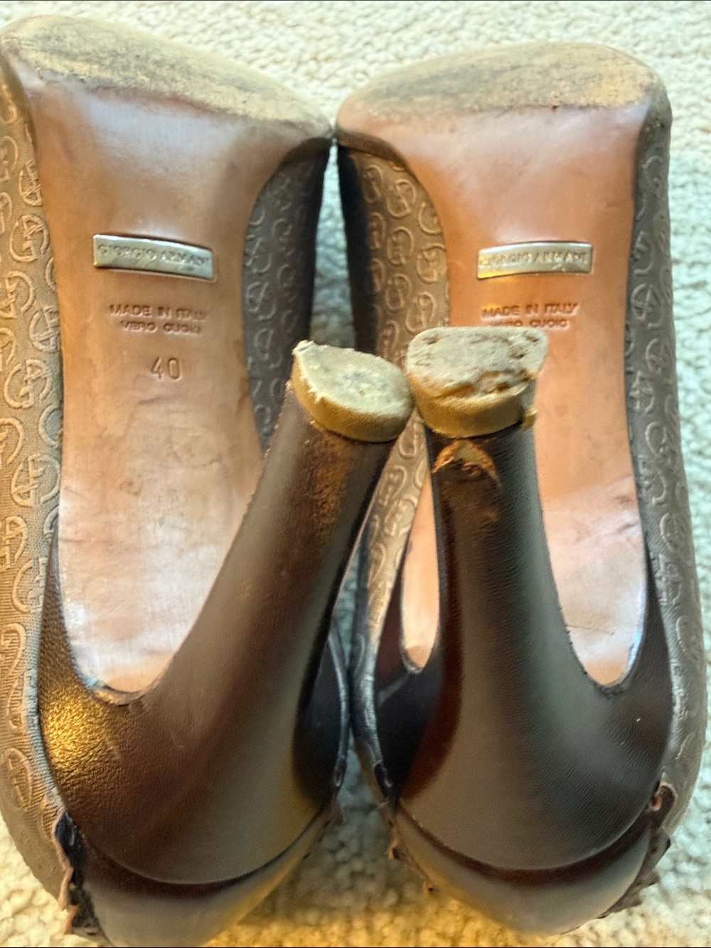 Giorgio Armani Brown Monogram Pointed Tassel Pumps - Picture 5 of 7